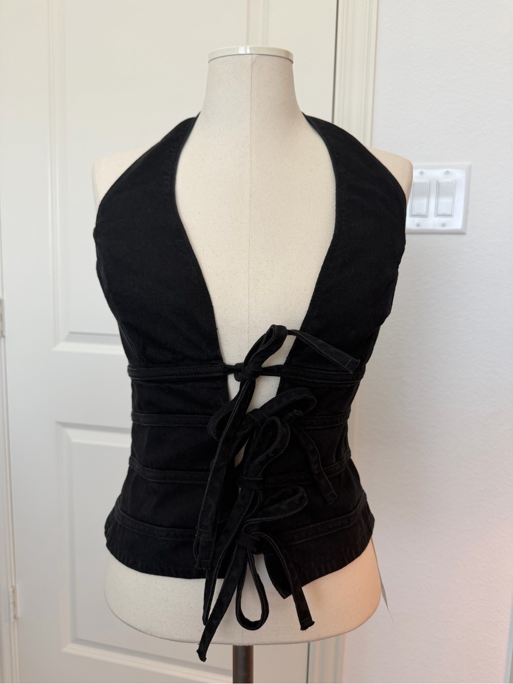 Reformation Black denim Lace-Up Women's Top